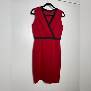 Enfocus Studio Red & Black V-Neck Sheath Dress Size 10 | Office to Evening